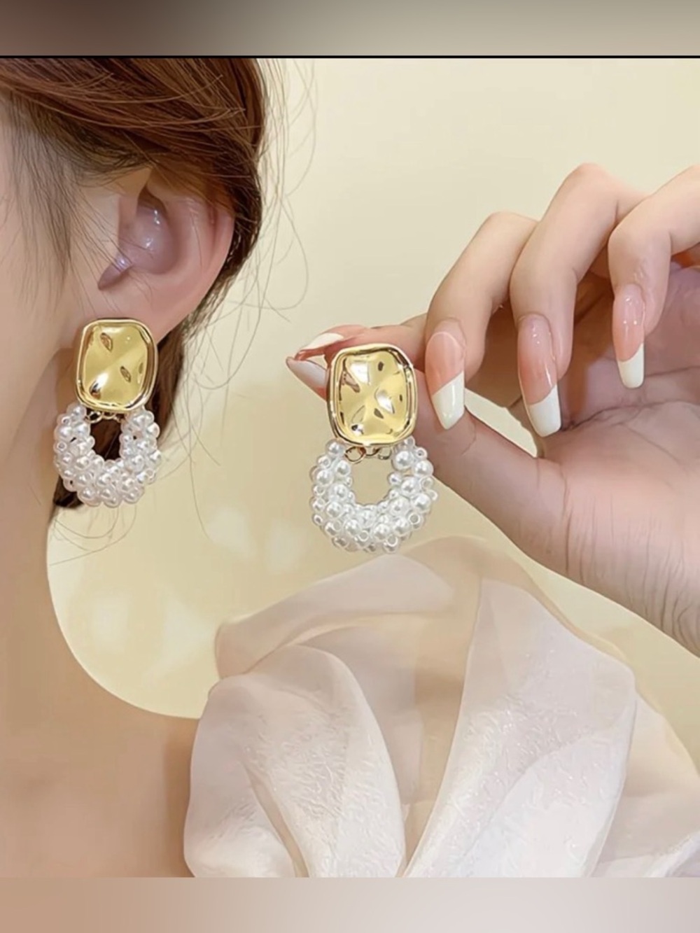 Zara Gold-Tone Square Stud with White Pearl Hoop Earrings